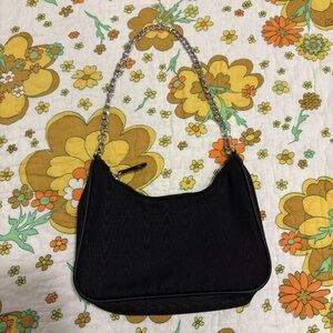 Black Shoulder Bag with Silver Chain